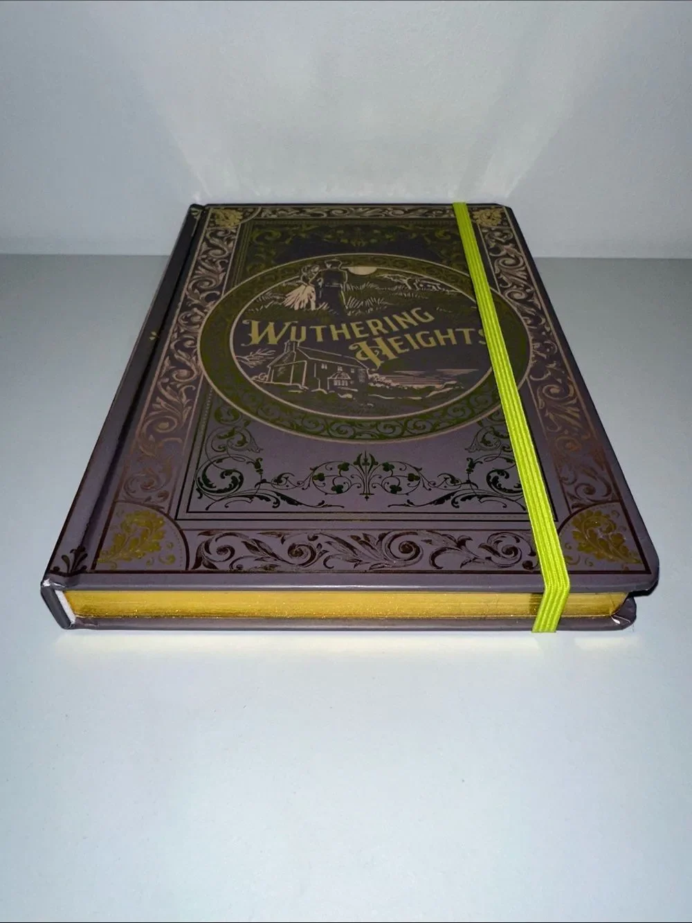 WUTHERING HEIGHTS JOURNAL GREEN gold foil lettering neon green elastic band.